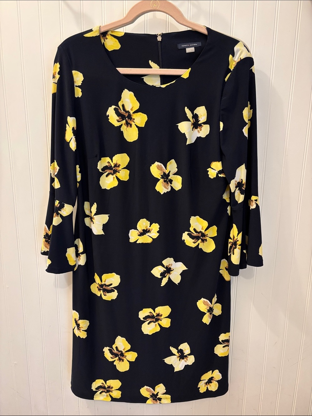 Tommy Hilfiger Blue Midi Dress with Yellow Floral Print Sz 12